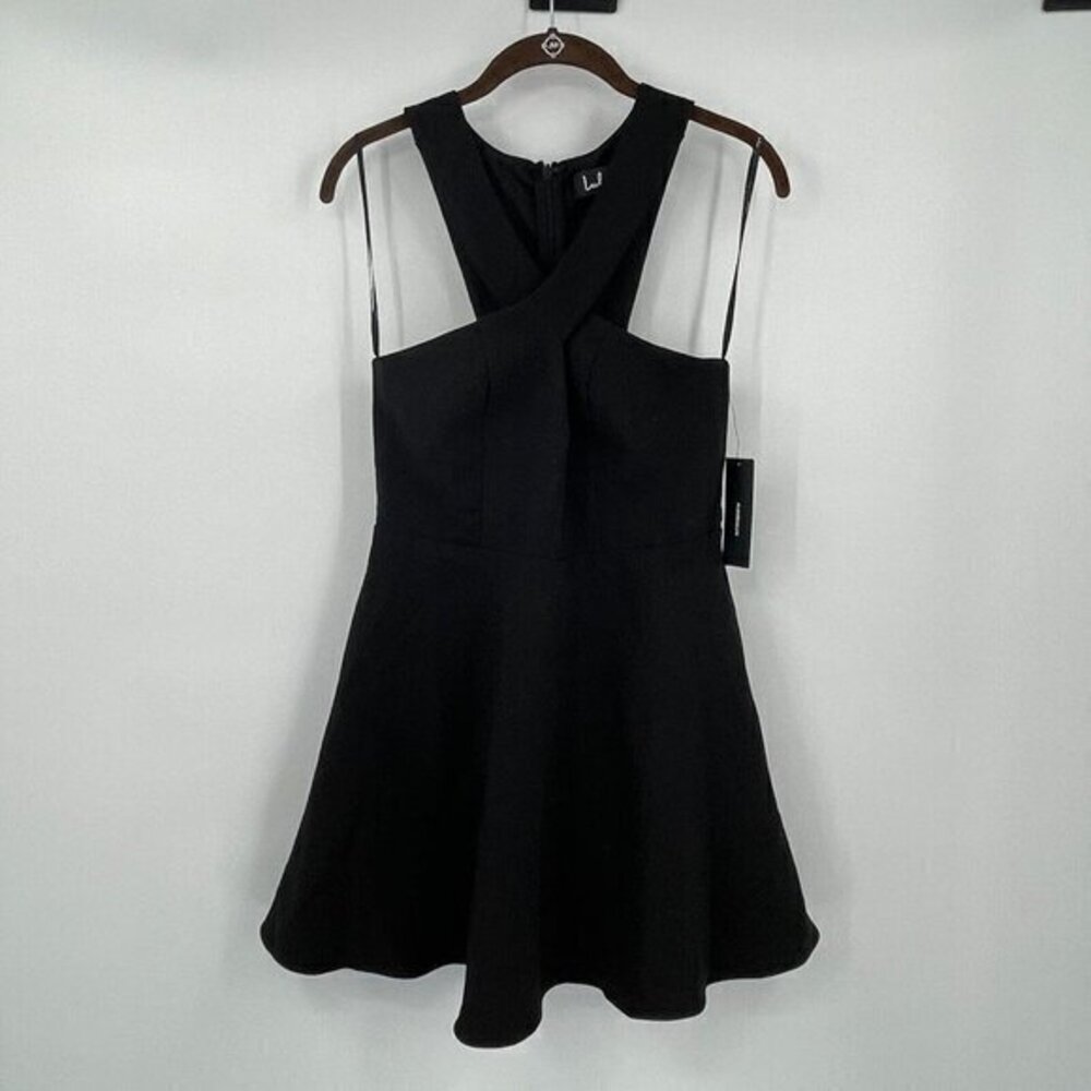 Lulus Dress Small Womens Black Skater Fit and Flare Cross Sleeveless Party New